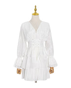 Deep V-neck Solid Color Waist Slimming Dress photo 3