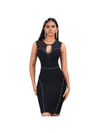 Pearl Bandage Dress Hollow Black Lace
