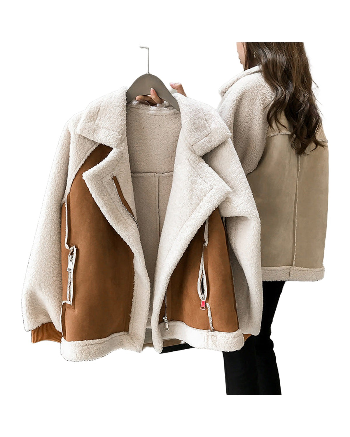 Suede Jacket Short Lamb Velvet Motorcycle photo 4