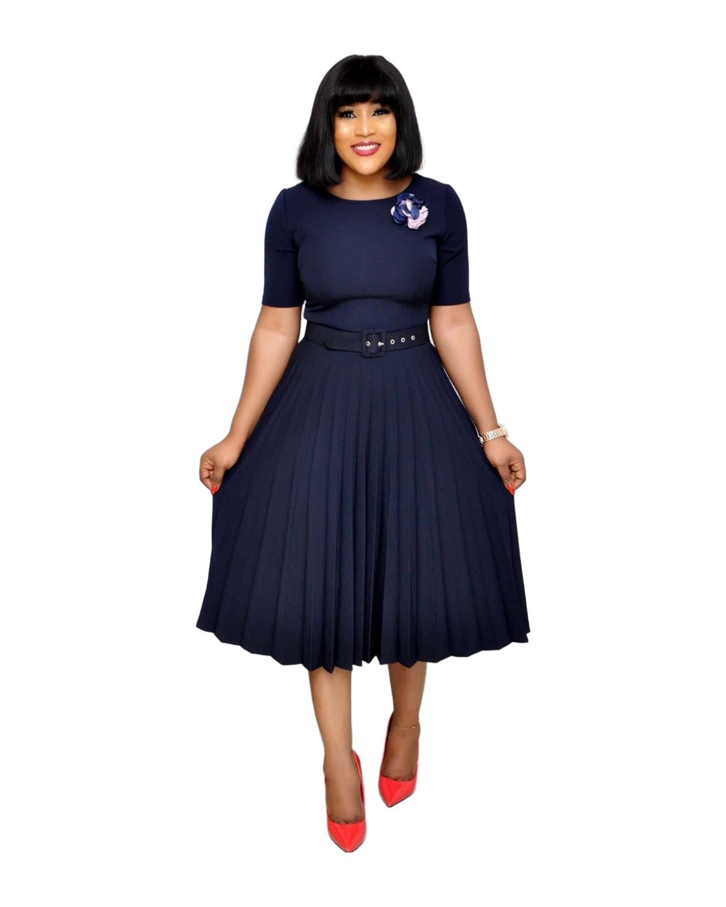 Round Neck Plus Size Mother's Dress Pleated photo 4