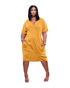 Loose V-neck Casual Dress Pockets photo 1