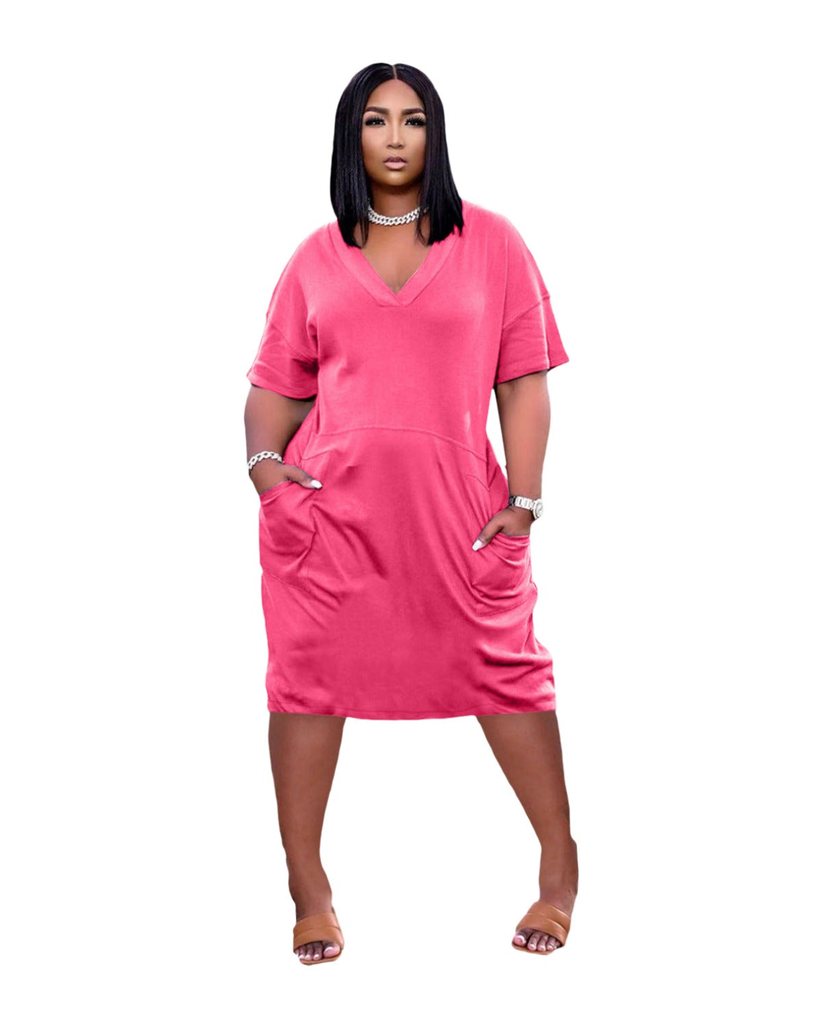 Loose V-neck Casual Dress Pockets photo 13