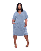 Loose V-neck Casual Dress Pockets photo 14