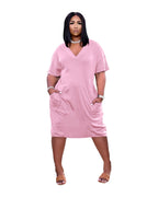 Loose V-neck Casual Dress Pockets photo 4