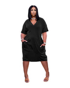 Loose V-neck Casual Dress Pockets photo 7