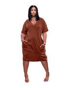 Loose V-neck Casual Dress Pockets photo 9