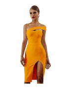 One Collar Solid Color Dress photo 3
