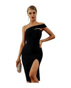 One Collar Solid Color Dress photo 5