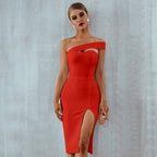 One Collar Solid Color Dress