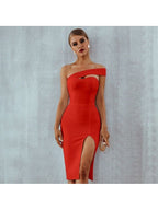 One Collar Solid Color Dress