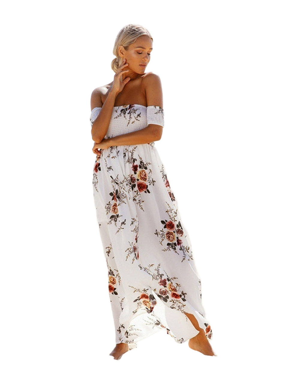 One-shoulder Tube Top Chiffon Printed Split Dress Spot photo 1