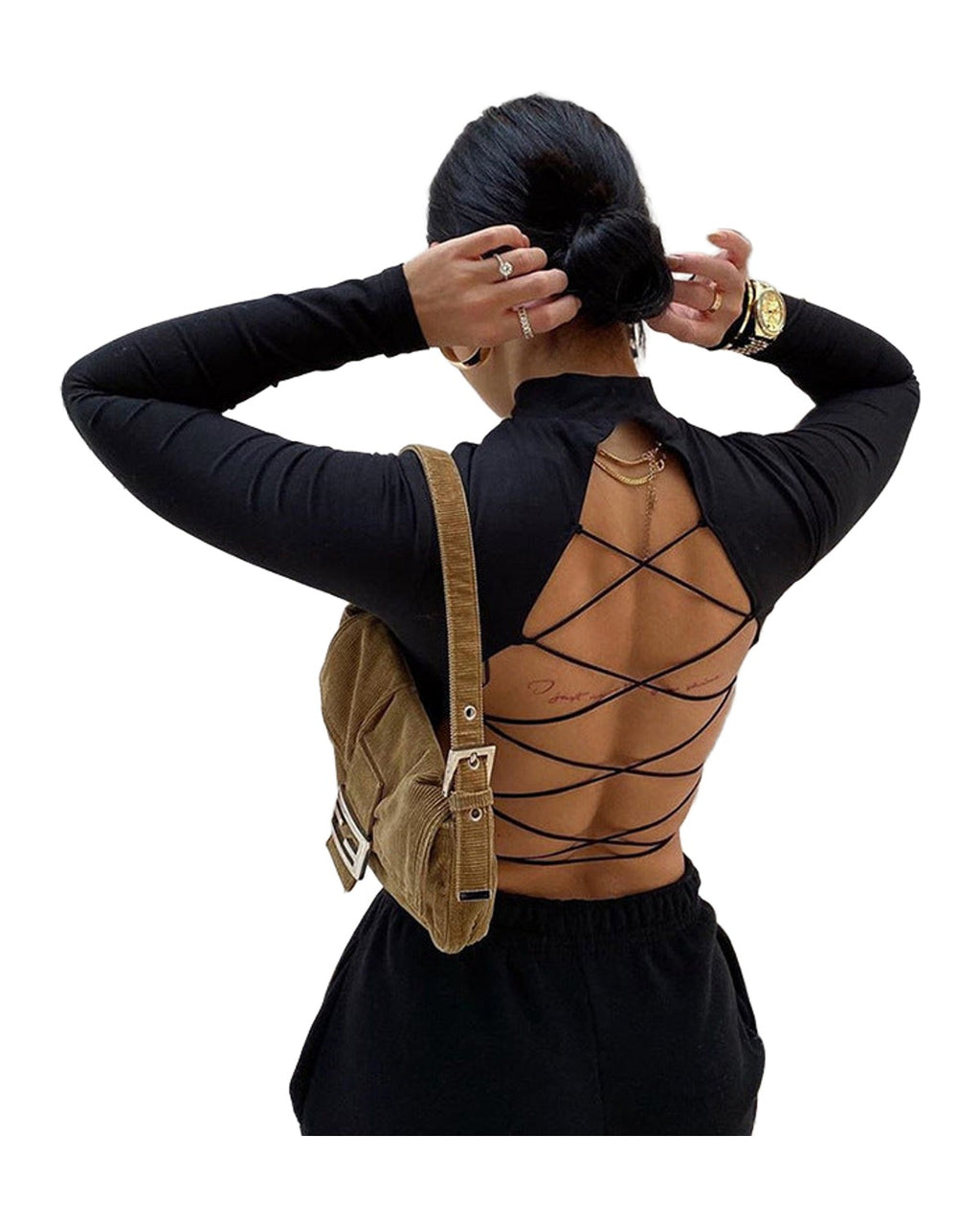 Hollow Slim-fit Lace-up Long-sleeved Top Bottoming Shirt photo 2