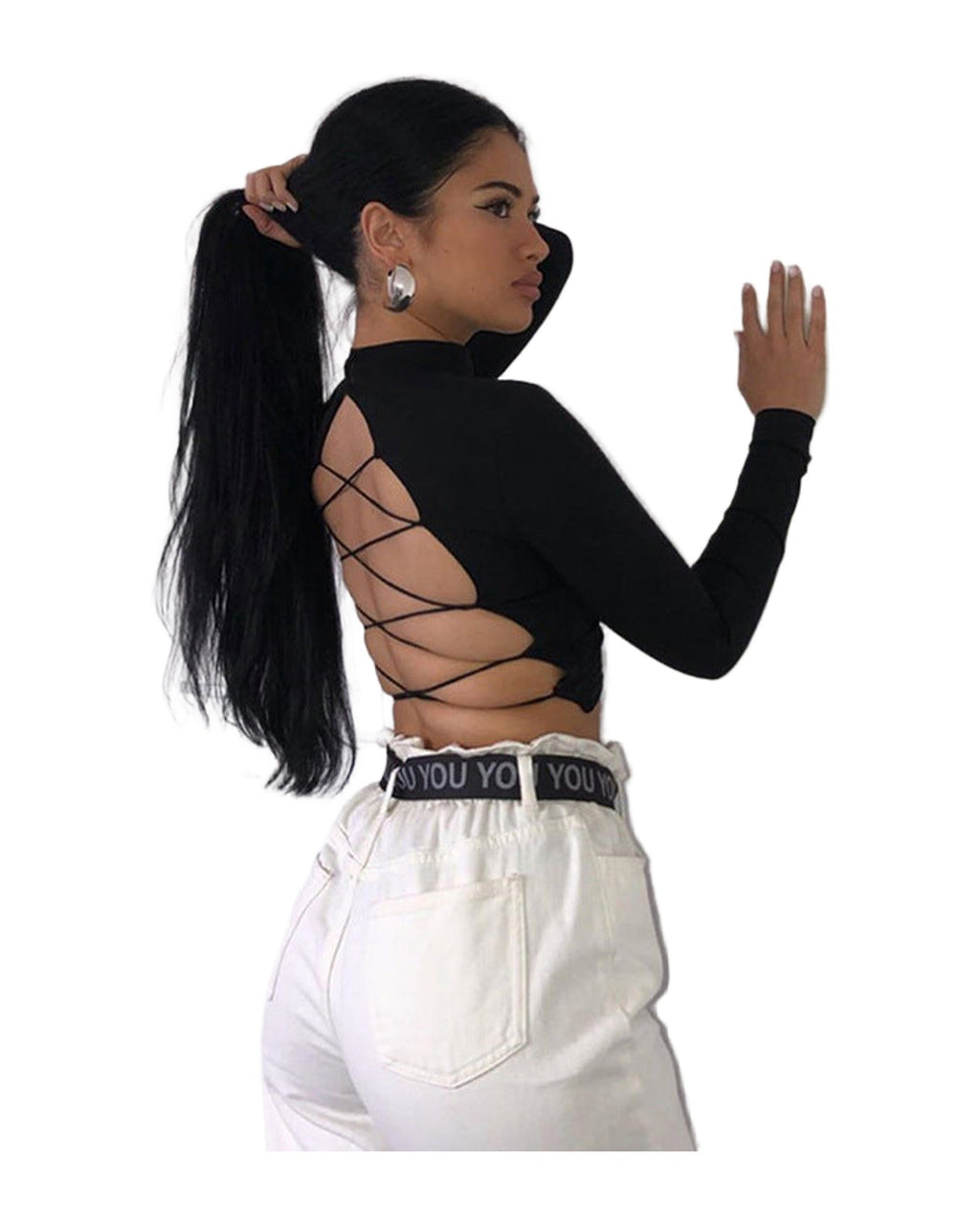 Hollow Slim-fit Lace-up Long-sleeved Top Bottoming Shirt photo 7