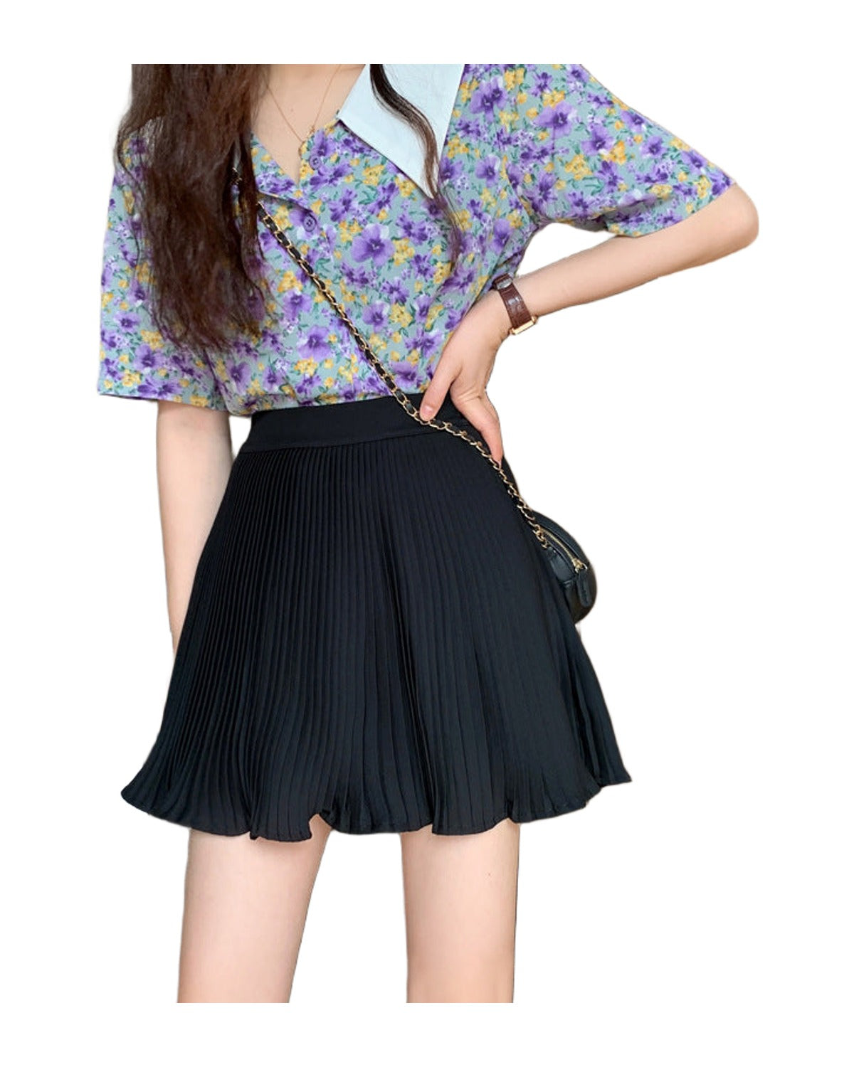 Purple Pleated A-line Skirt photo 2