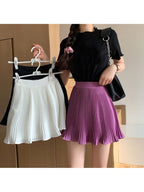 Purple Pleated A-line Skirt