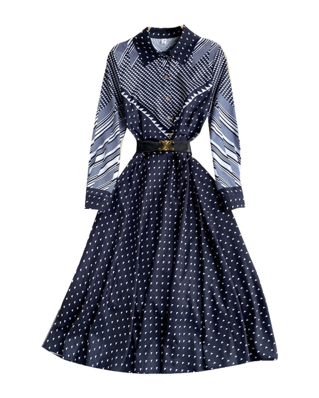 Color-blocking Striped Print Slim Mid-length Retro Dress photo 3