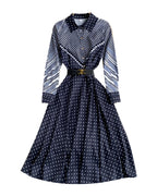 Color-blocking Striped Print Slim Mid-length Retro Dress photo 3