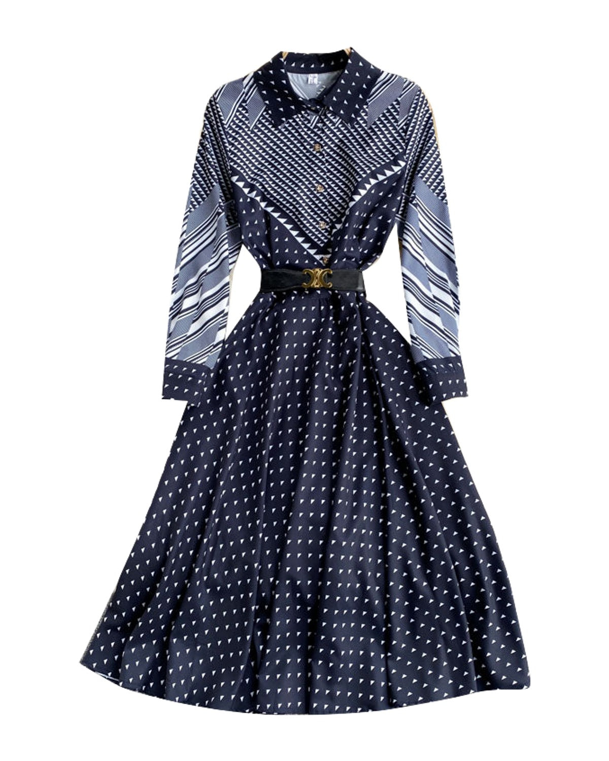 Color-blocking Striped Print Slim Mid-length Retro Dress photo 3