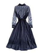 Color-blocking Striped Print Slim Mid-length Retro Dress photo 4