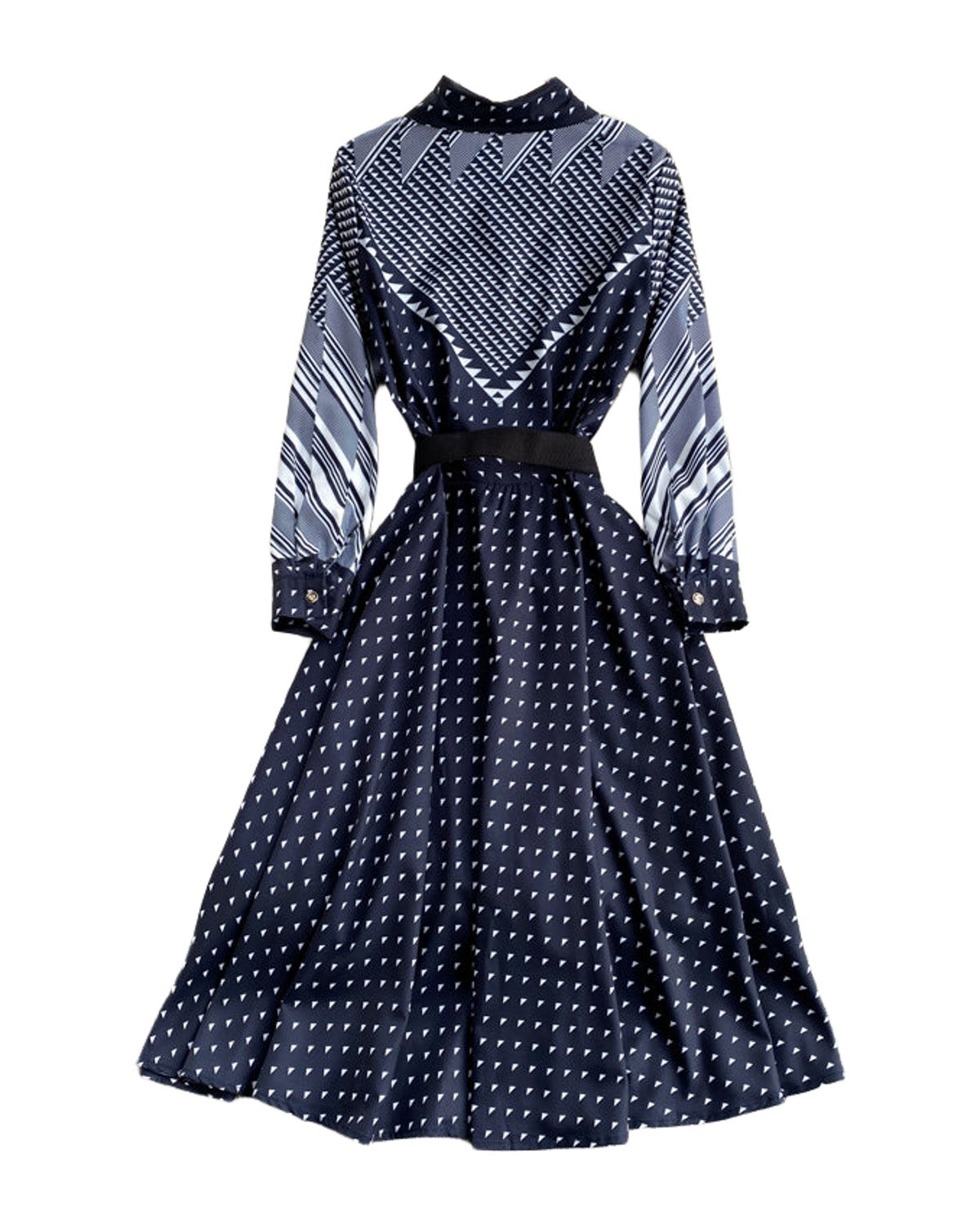 Color-blocking Striped Print Slim Mid-length Retro Dress photo 4