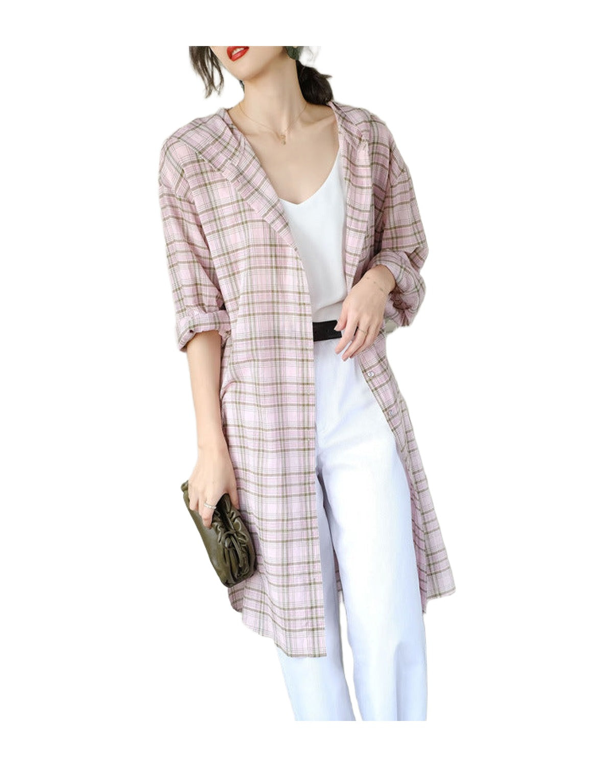 Mid-length Cotton Cardigan Plaid Loose Sunscreen Shirt photo 6