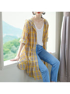 Mid-length Cotton Cardigan Plaid Loose Sunscreen Shirt