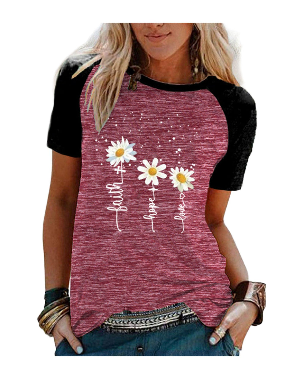Three Little Daisies Print Short-sleeved T-shirt photo 2