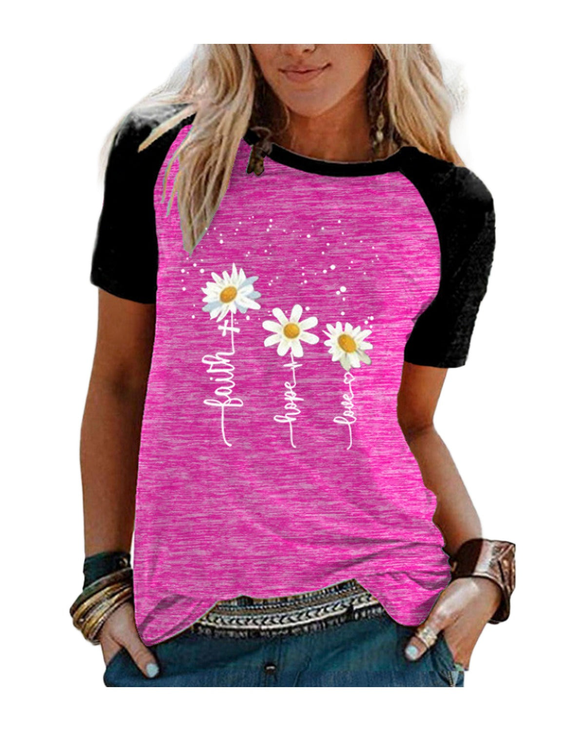 Three Little Daisies Print Short-sleeved T-shirt photo 6