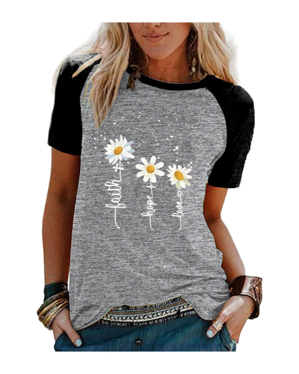 Three Little Daisies Print Short-sleeved T-shirt photo 8