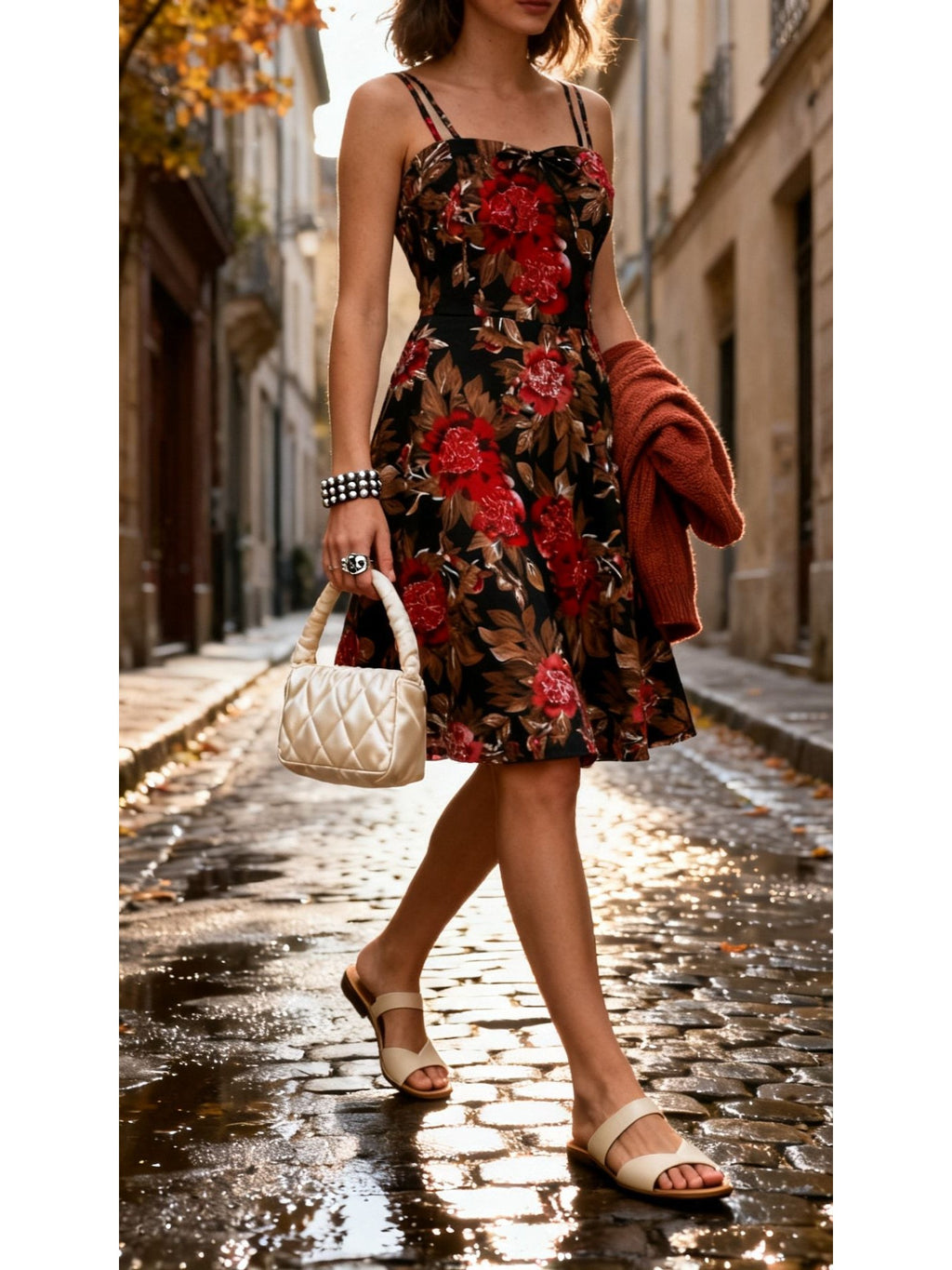 Original Dress Stand-alone Printed Floral Suspender Skirt worn by a model