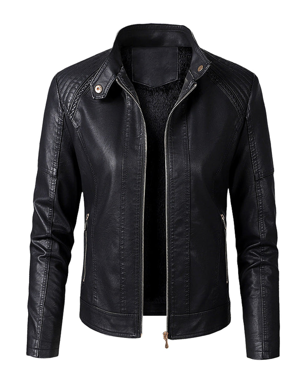 Long Sleeve Leather Jacket Pu Short photo 1