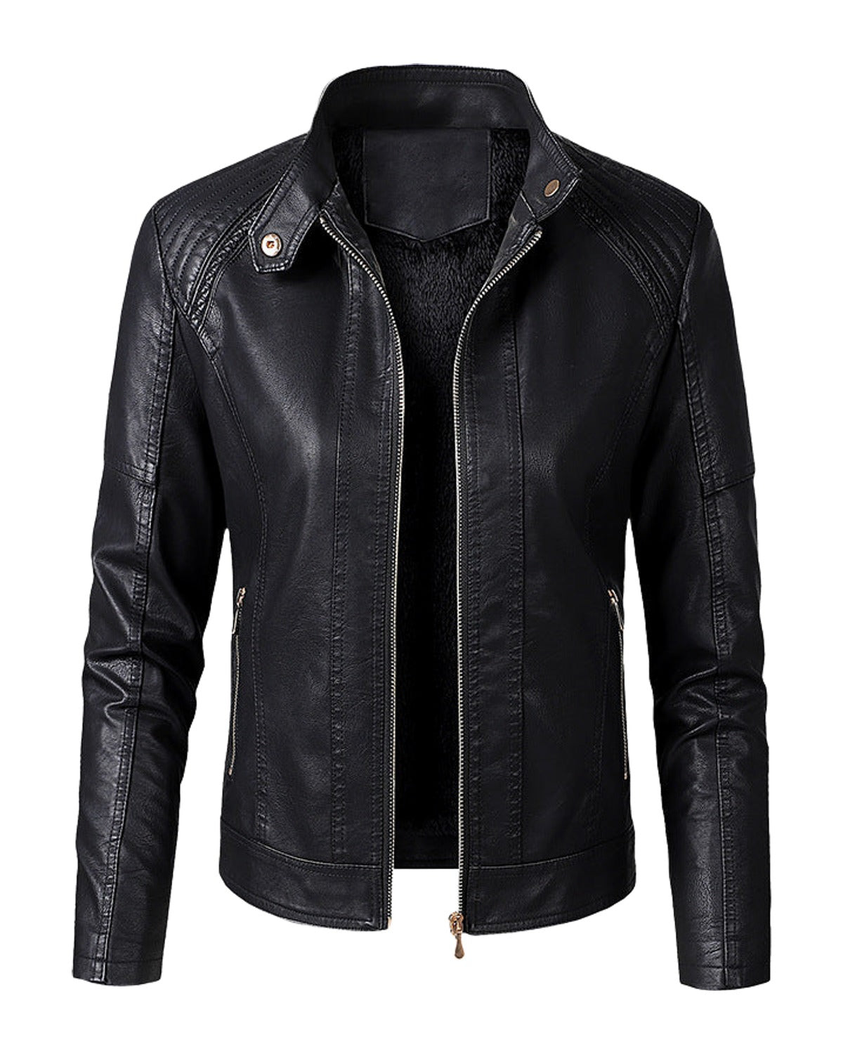 Long Sleeve Leather Jacket Pu Short photo 1