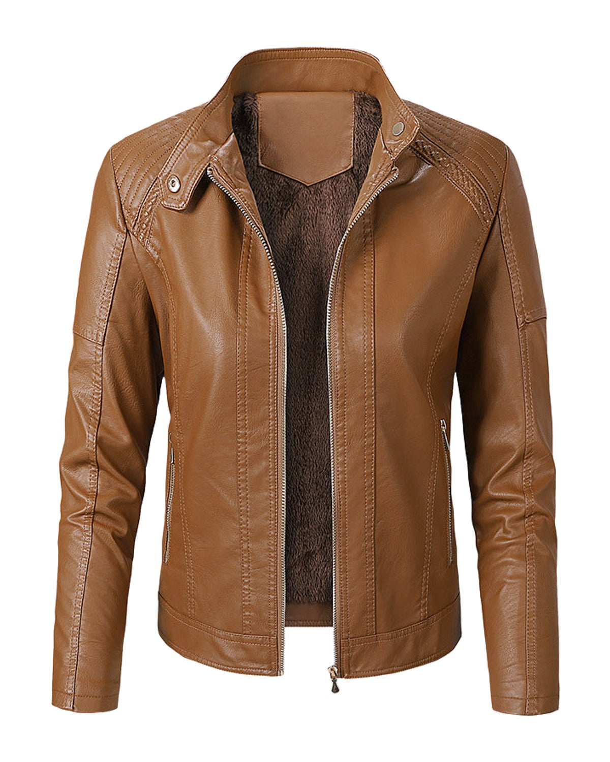Long Sleeve Leather Jacket Pu Short photo 3