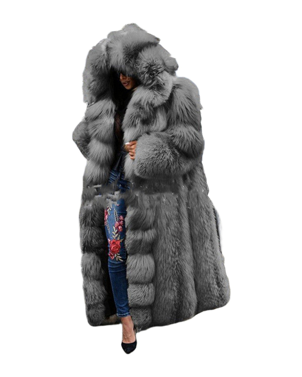 Faux Fur Coat Long Hooded Fur photo 5