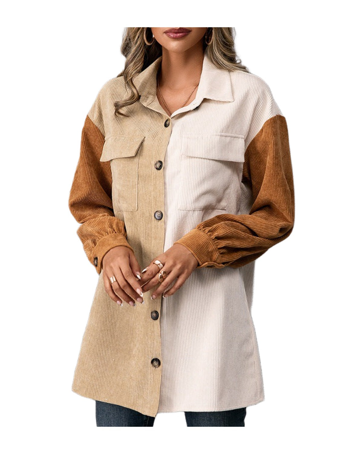Single-breasted Long-sleeved Color-blocking Shirt Top photo 1