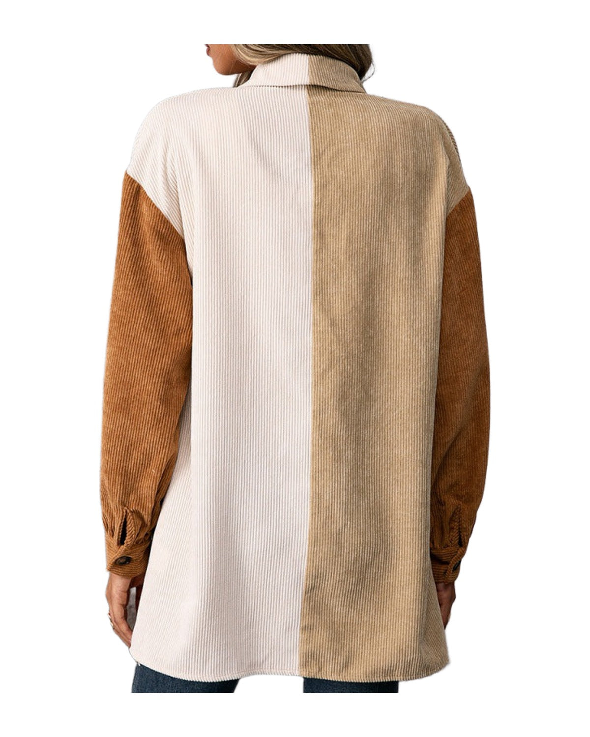 Single-breasted Long-sleeved Color-blocking Shirt Top photo 4