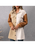Single-breasted Long-sleeved Color-blocking Shirt Top