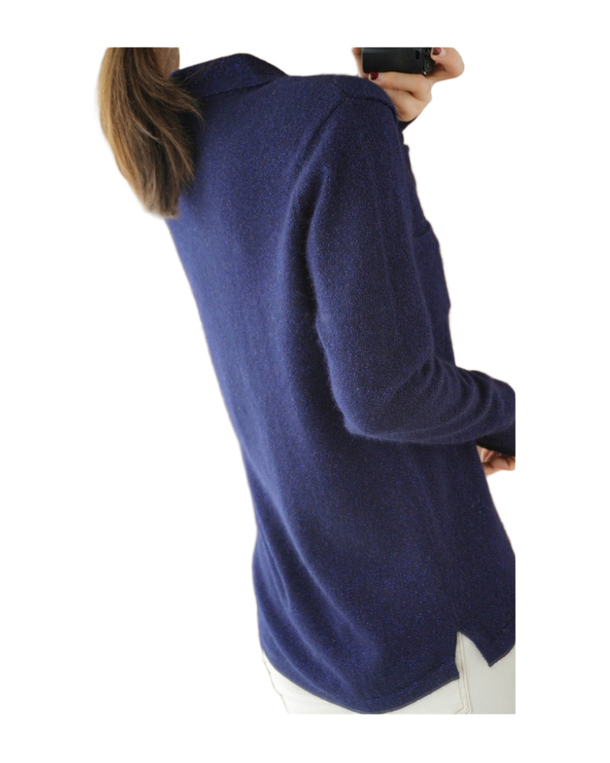 Loose Lapel Solid Color Cashmere Cardigan Polo photo 6