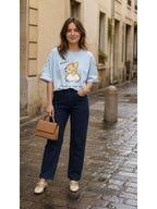 Cartoon Animal Print Short Sleeve worn by a model
