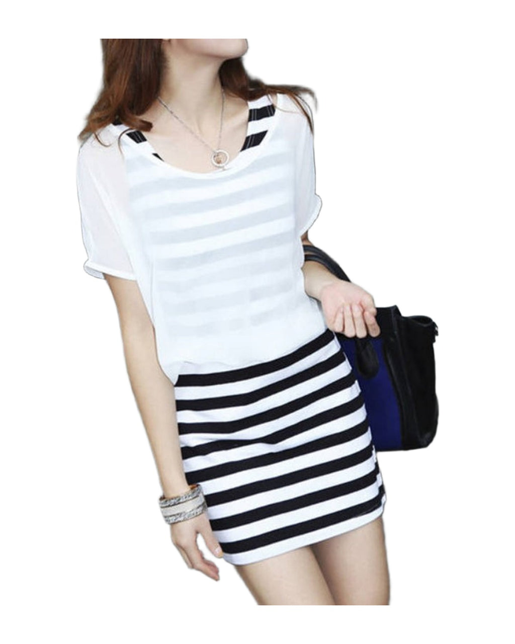 Striped Vest Dress Chiffon Blouse Cotton photo 5