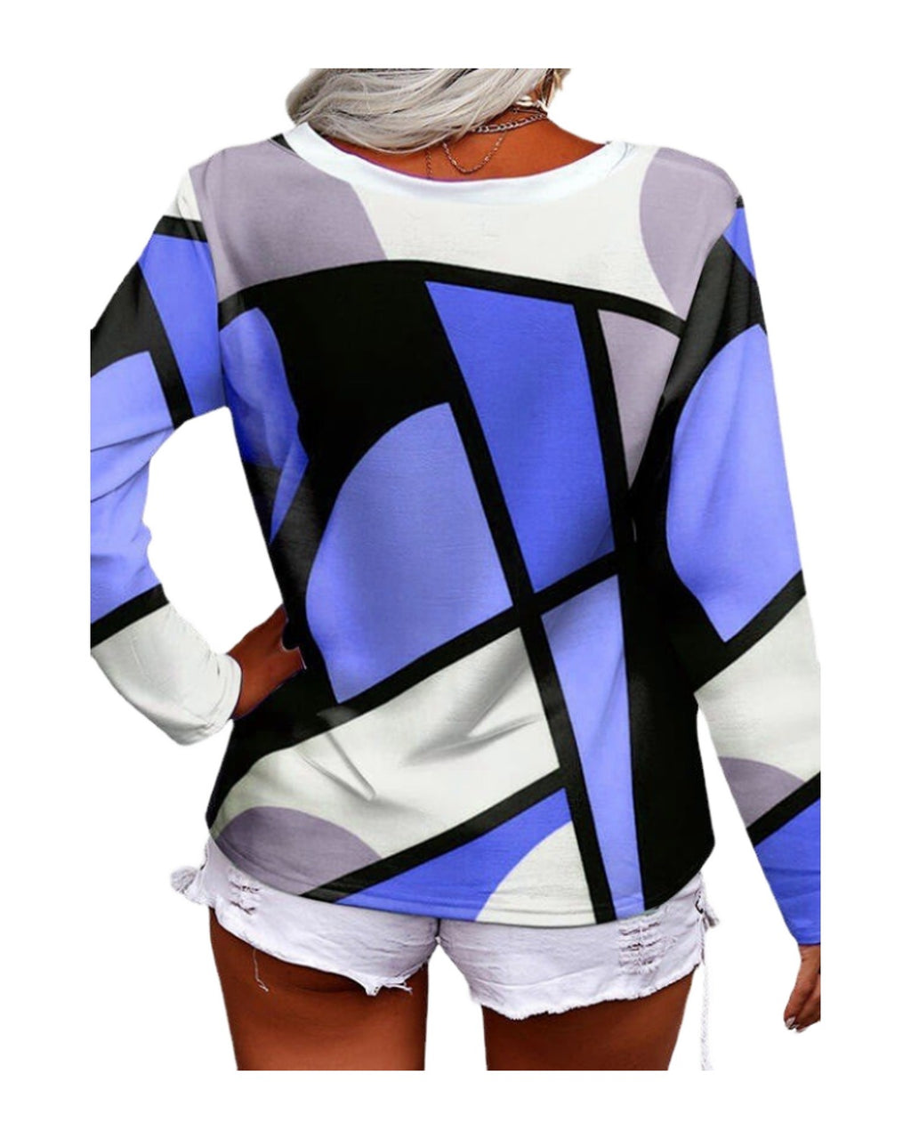 Long Sleeve Casual Loose V-neck Cross Geometric Print photo 7