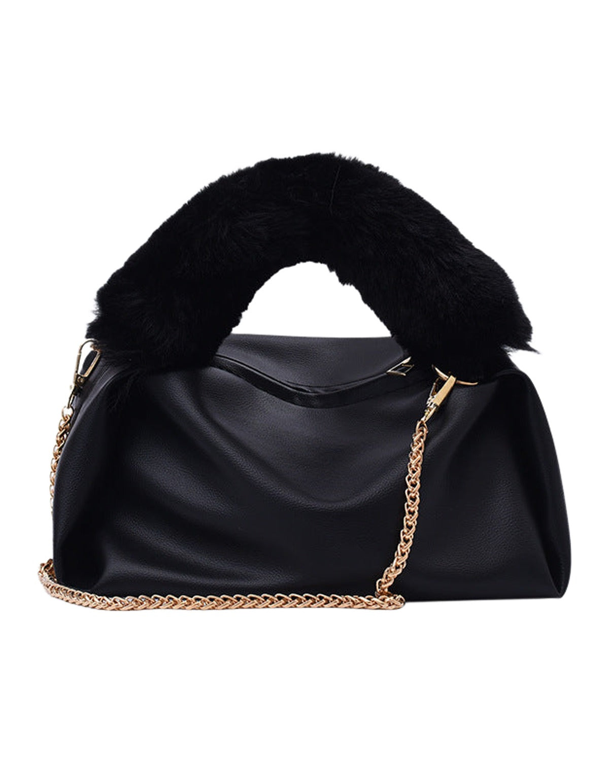 Solid Color One-shoulder Chain Plush Handbag photo 1