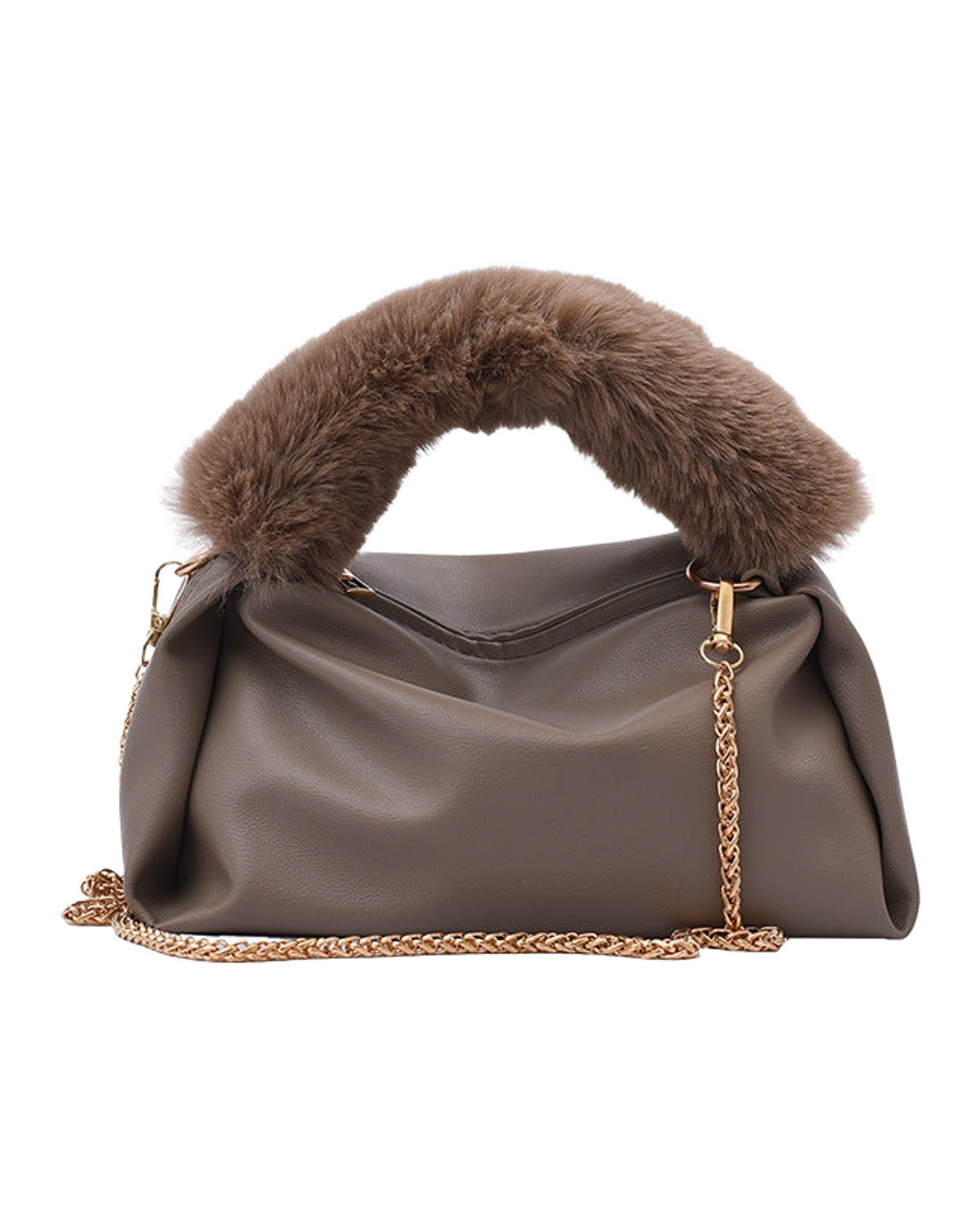 Solid Color One-shoulder Chain Plush Handbag photo 3