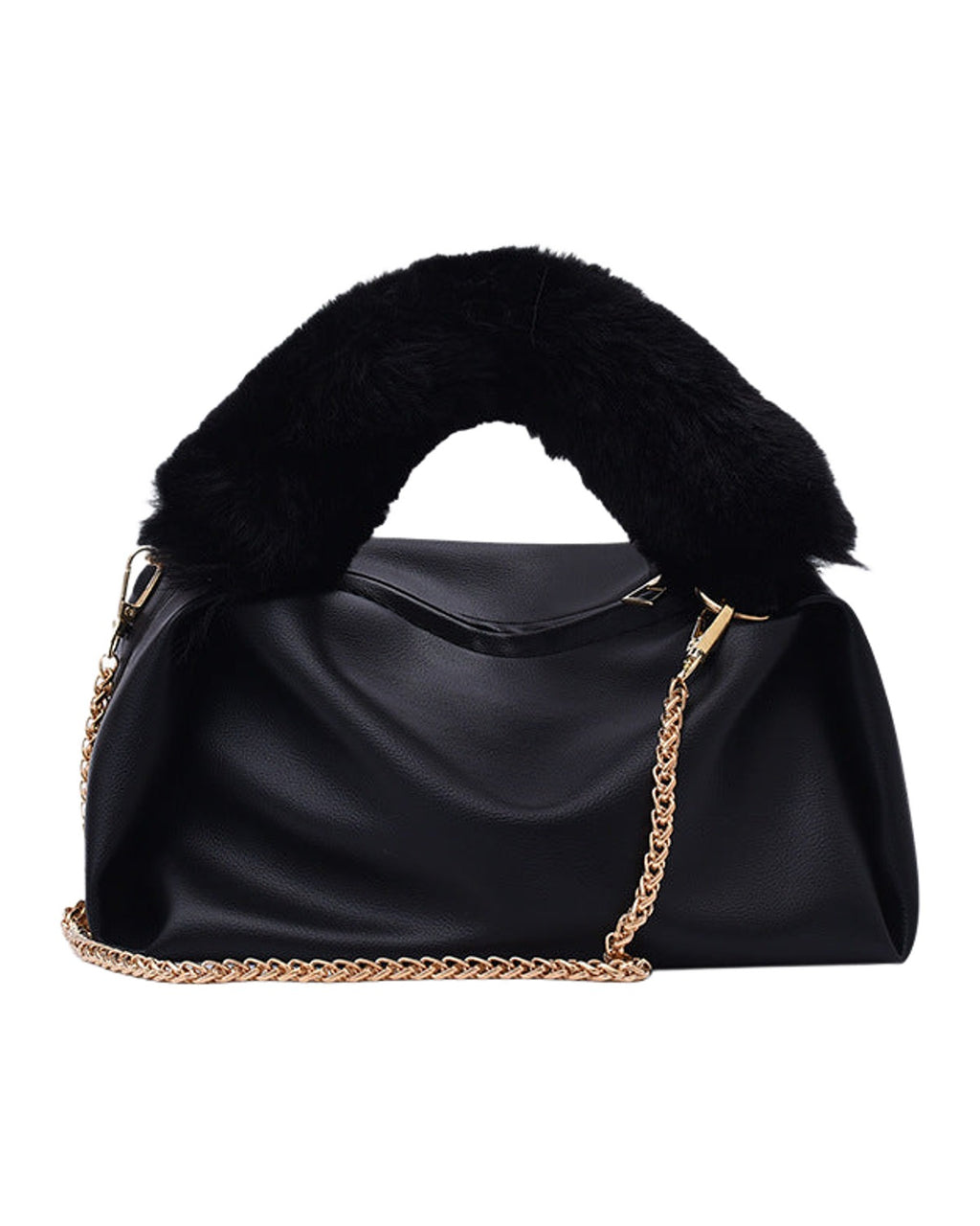 Solid Color One-shoulder Chain Plush Handbag photo 5