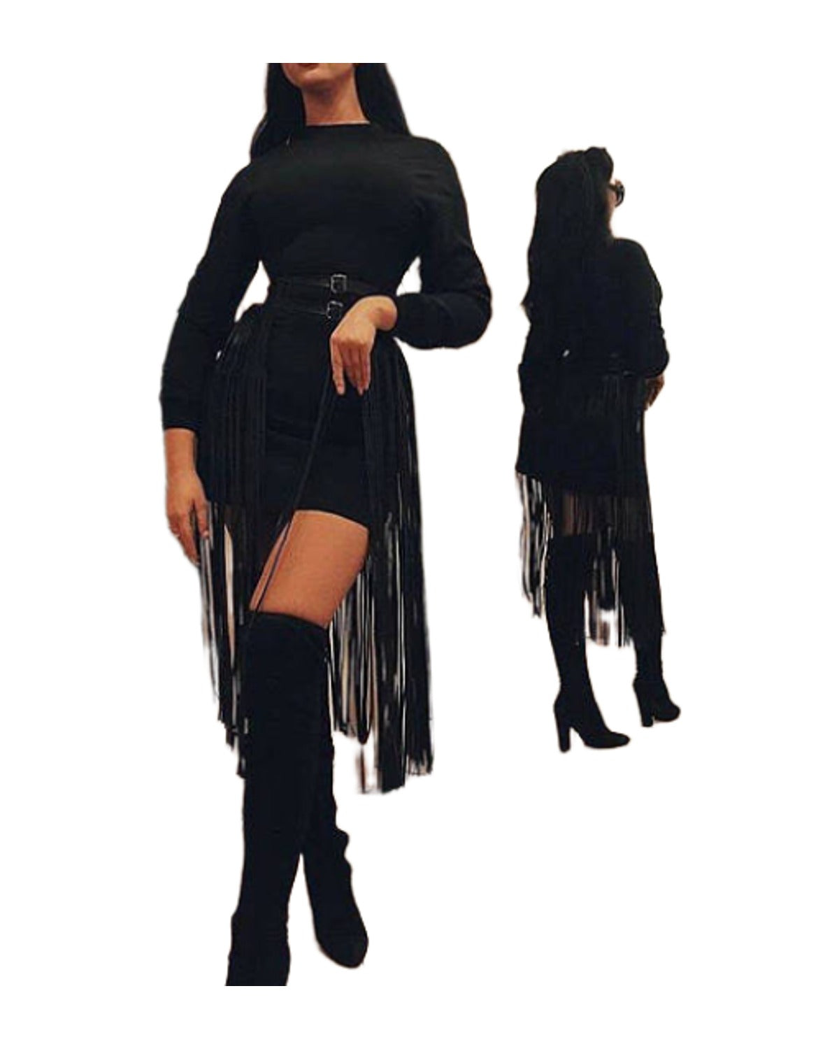 Striped Leather Fringe Belted Skirt photo 1