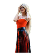 Striped Leather Fringe Belted Skirt photo 2