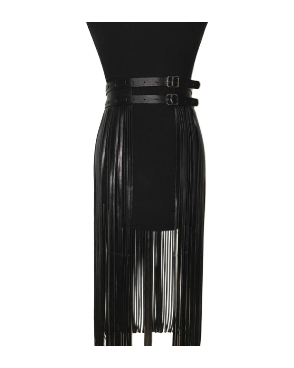 Striped Leather Fringe Belted Skirt photo 3