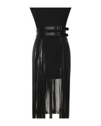 Striped Leather Fringe Belted Skirt photo 3