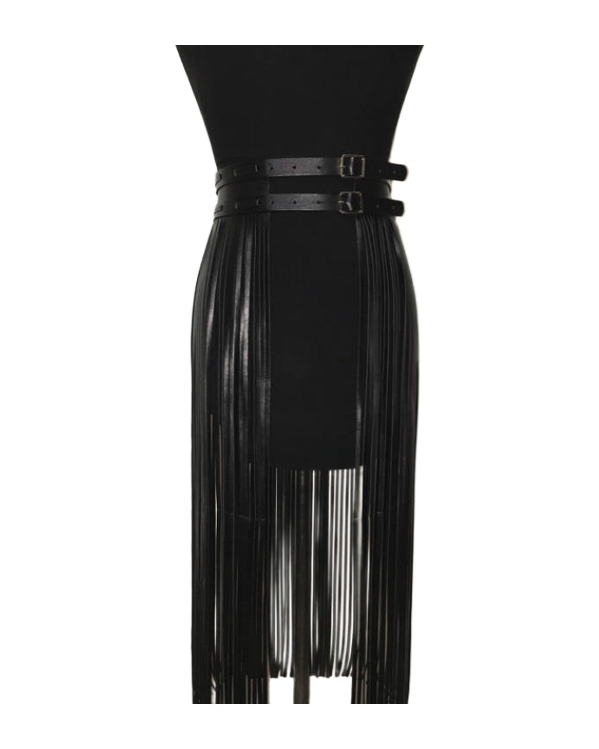 Striped Leather Fringe Belted Skirt photo 3