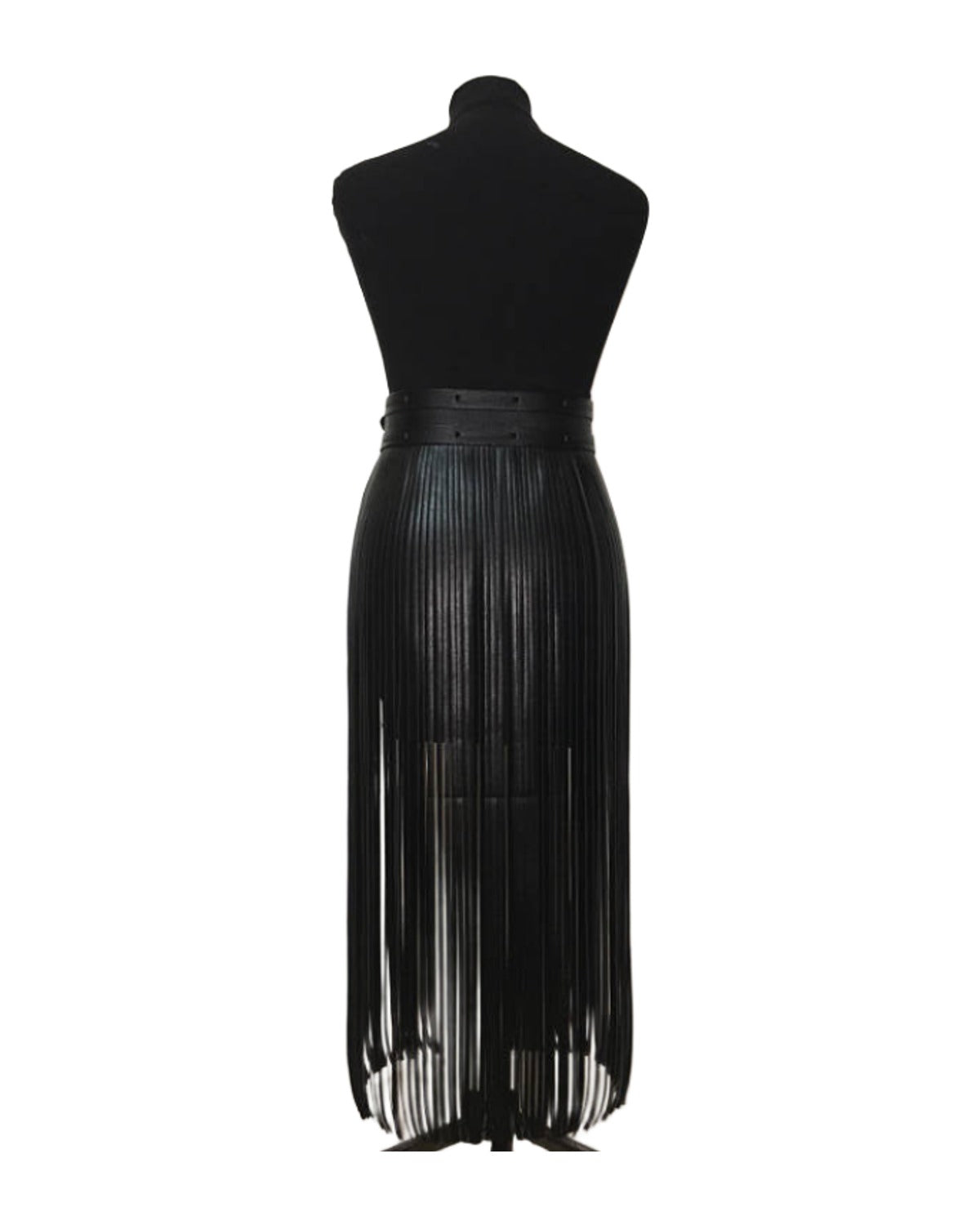 Striped Leather Fringe Belted Skirt photo 4